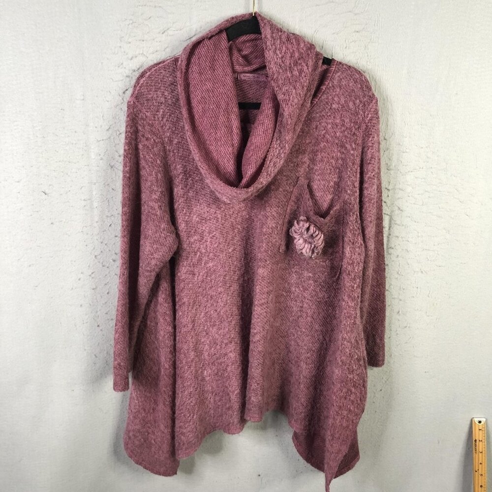 Angela Mara Sweater Womens Small Pink Mohair Cowl Neck Tunic Asym Hem Italy